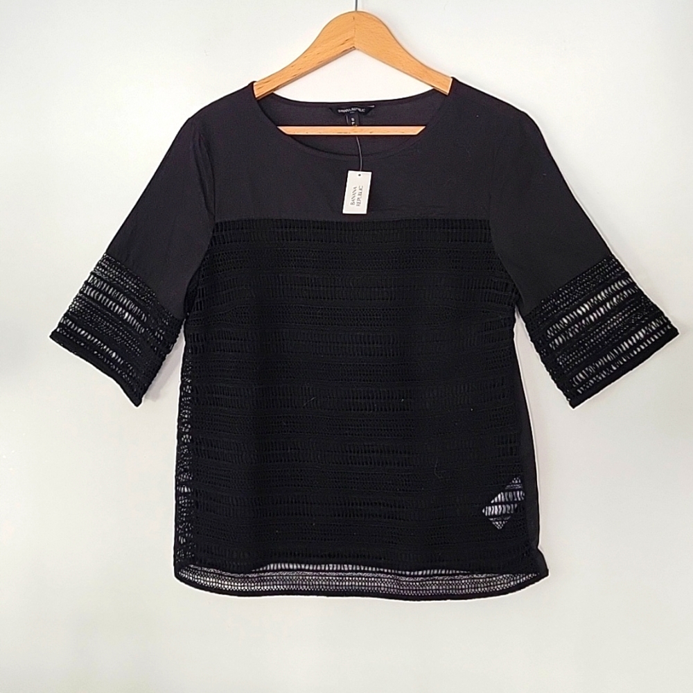 Banana Republic edgy embroidered top, sheer, cover up, net top, beach top, pool
